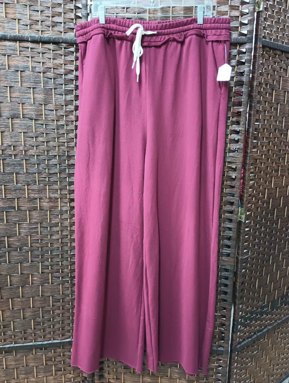 Wide Leg Drawstring Pants Burgundy 2X Loungewear